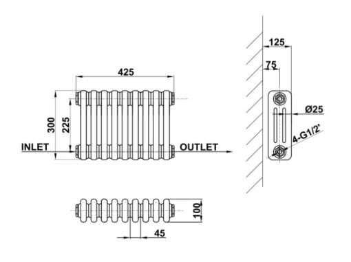 Milano Windsor - Black Traditional Horizontal Triple Column Radiator - Choice of Size - Image 4