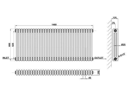 Milano Windsor - Anthracite Traditional Horizontal Triple Column Radiator - Choice of Size - Image 3