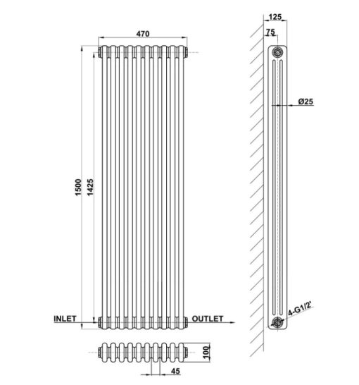 Milano Windsor - Vertical Triple Column White Traditional Cast Iron Style Radiator - Image 4