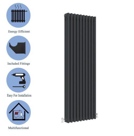 Milano Windsor - Vertical Triple Column Black Traditional Cast Iron Style Radiator - Image 5