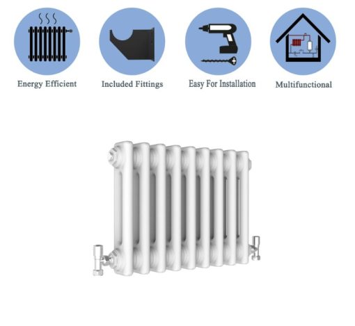 Milano Windsor - White Traditional Horizontal Double Column Radiator - Choice of Size and Feet - Image 7
