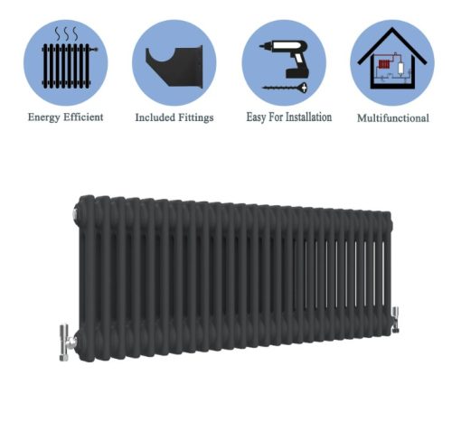 Milano Windsor - Black Traditional Horizontal Double Column Radiator - Choice of Size and Feet - Image 2