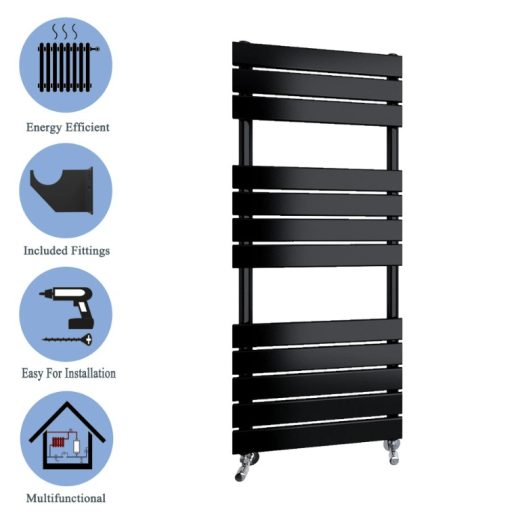 Milano Lustro - Designer Black Flat Panel Heated Towel Rail - Choice of Size - Image 4