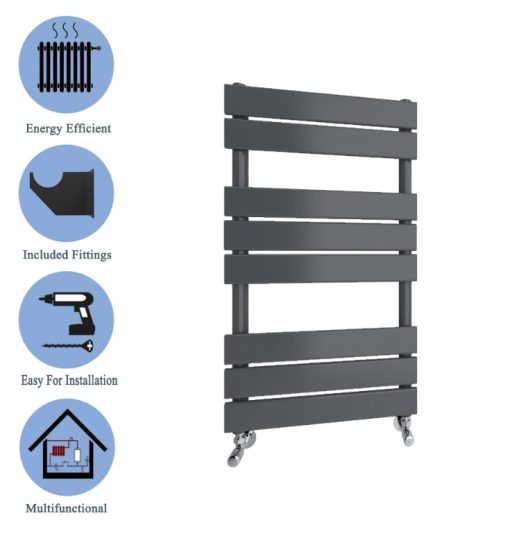Milano Lustro - Designer Anthracite Flat Panel Heated Towel Rail - Choice of Size - Image 8