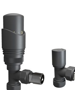 Black Thermostatic Corner Radiator Valve and Lockshield