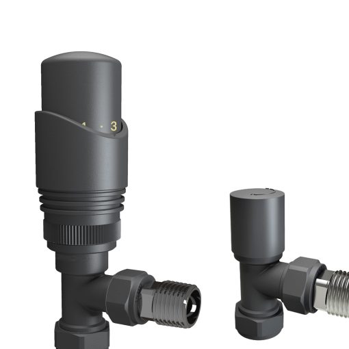 Black Thermostatic Corner Radiator Valve and Lockshield