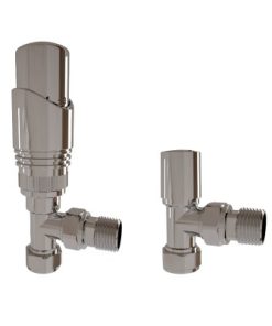 Silver Thermostatic Corner Radiator Valve and Lockshield